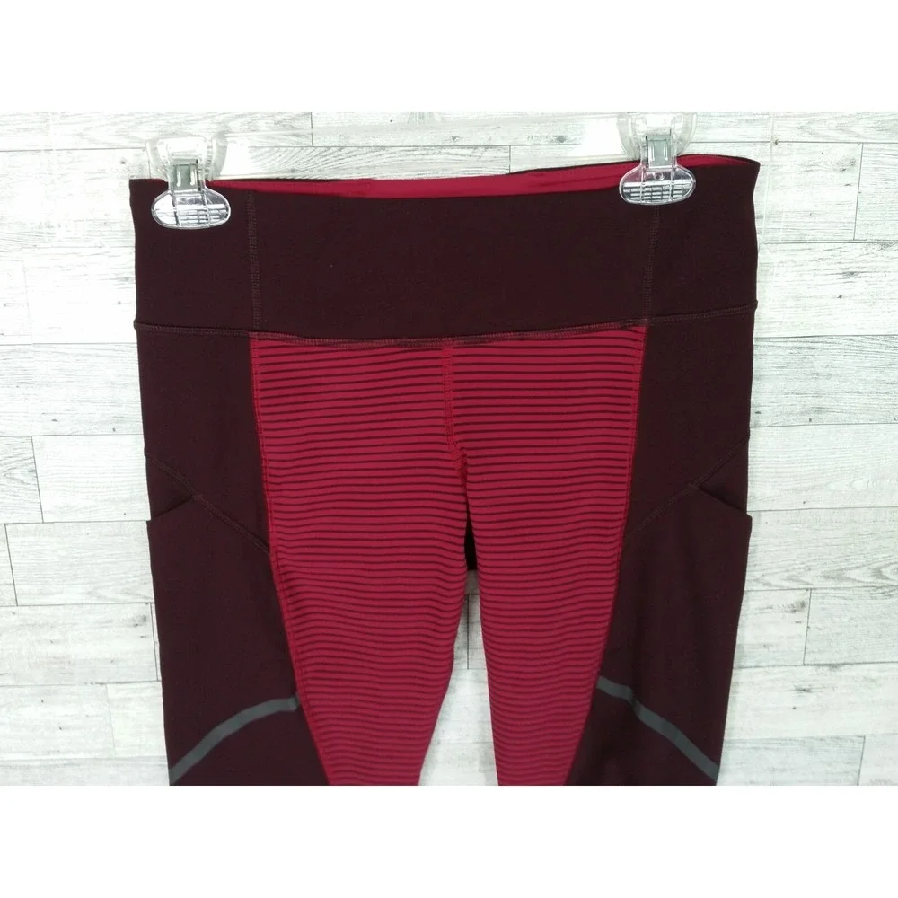 Lululemon Leggings Pants Maroon Pink Stripe Women's Size 6
